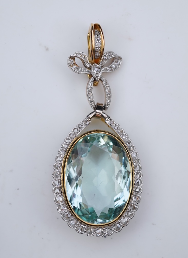 An aquamarine and diamond pendant